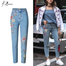 Зимние джинсы с высокой талией, джинсы для женщин в стиле бойфренд с вышивкой, винтажные рваные джинсы для мам размера плюс, женские обтягивающие джинсы Woma
