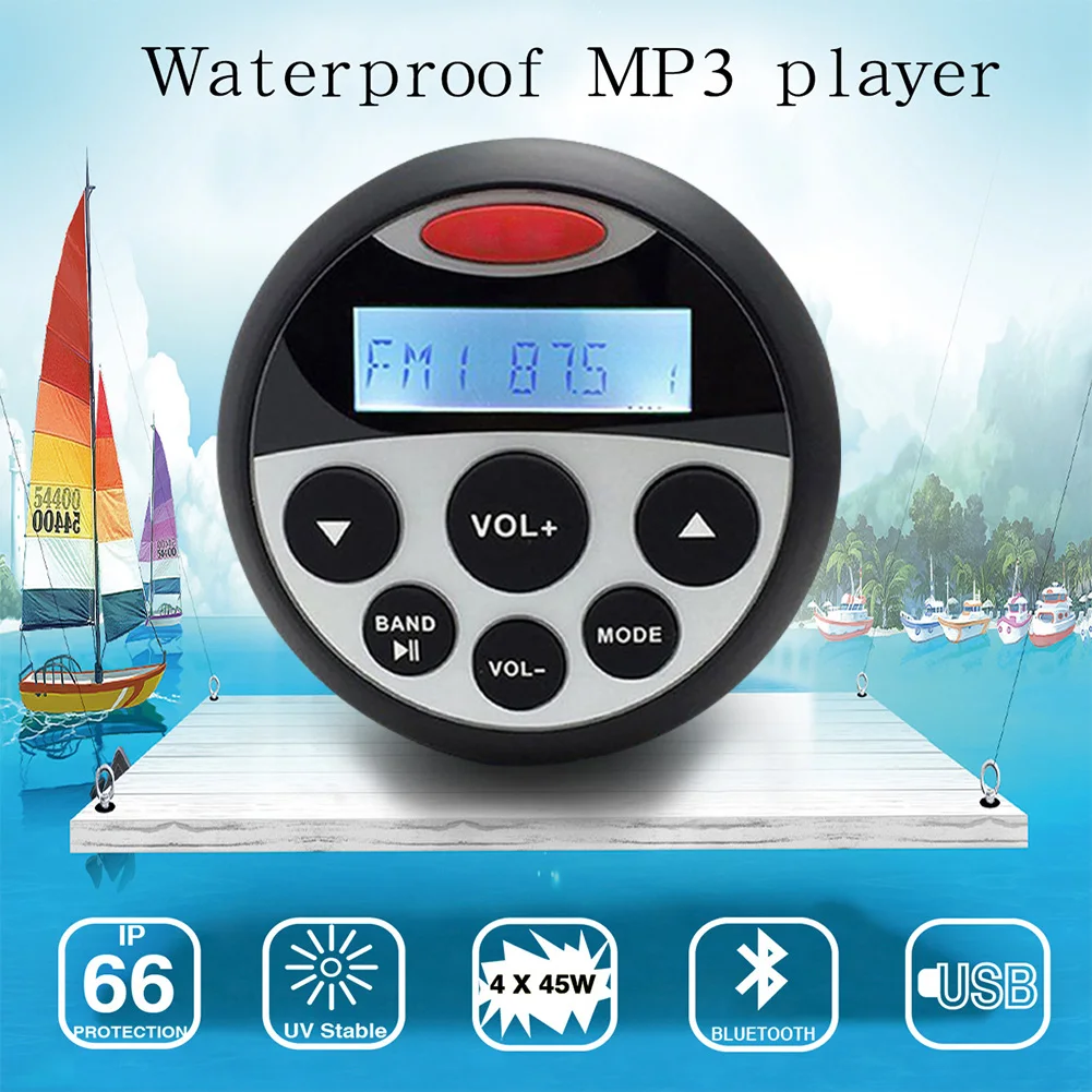 

Motorcycles Stereo Audio Sound Golf Carts Waterproof Music Bluetooth Boat Radio USB AM FM MP3 Player Car Playback Portable