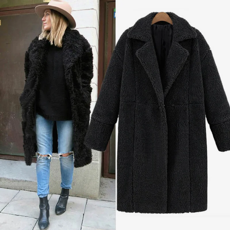 MCCKLE Women Winter Faux Fur Coat 2018 New Thicken Lambwool Solid Long Coat Overcoat Female Loose Warm Lamb Fur Jacket Outerwear