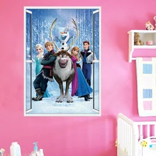 Cartoon Disney Olaf Sven Kristoff Hans Prins Anna Elsa Prinses 3D Venster Muurstickers Home Decor Bevroren Muurschildering Art Kids decals(China)