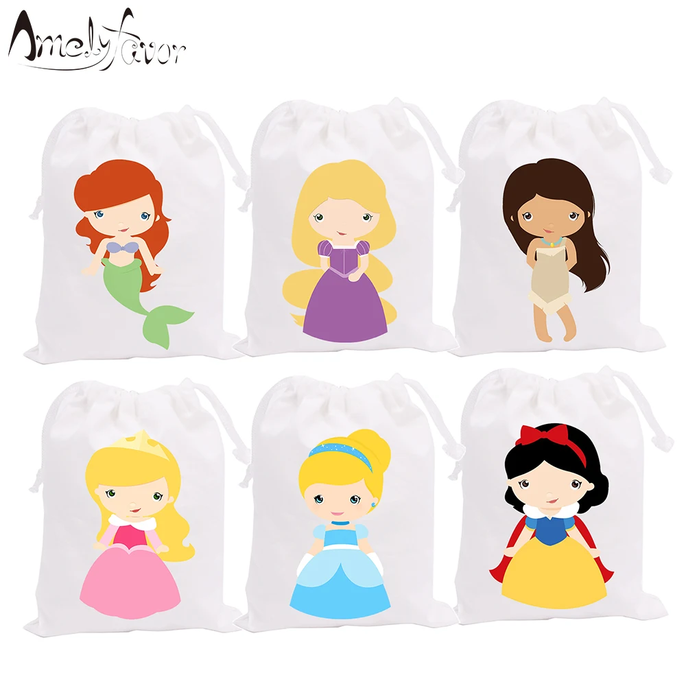 

Princess Theme Series 1 Party Favor Bags Princess Mermaid Gift Bag Birthday Party Event Container Supplies Girl Party Decor 6PCS