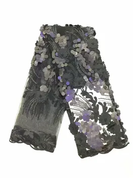 

2018 high quality lilac yellow French net lace fabric 3D flowers African tulle lace with beads for party