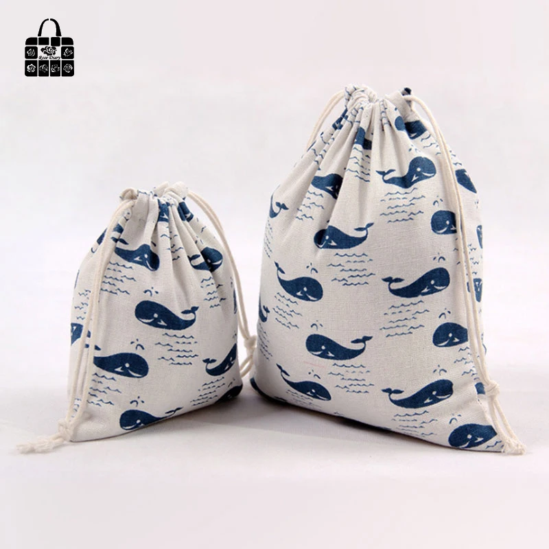 1 قطعة لطيف الحوت الأزرق القطن الكتان النسيج كيس لجميع الغبار السفر صندوق تخزين ملابس حقيبة المحمولة المنظم المنزل النثرية الاطفال لعبة حقيب...