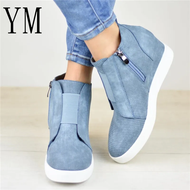 Goede Plus43 Vrouwen Laarzen Kleur Mengsel Mode Ronde Neus Enkellaars Zip Lady Winter Boot Vrouw Schoenen Zwart Bruin Blauw Sneakers vrouwen