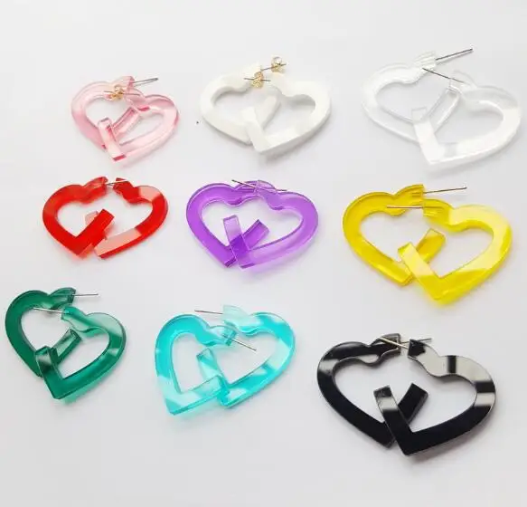 

3MM Lovely Transparent Acrylic Heart Earrings for Women Girls Summer Beach Jewelry Nice Party Love Heart Dangle Earrings 7 Color