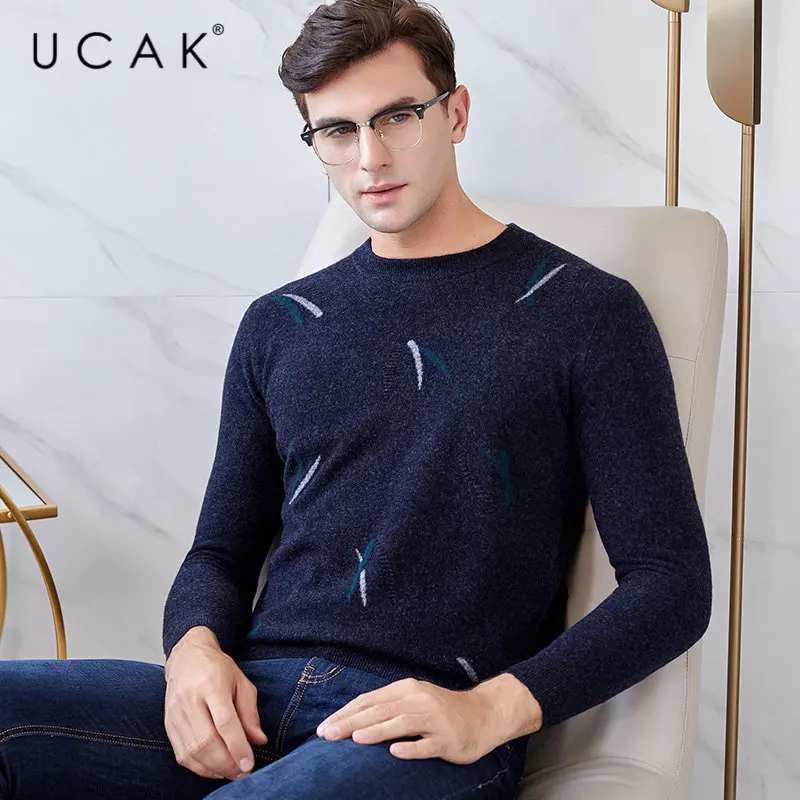 UCAK Brand Merino Wool Sweater Men 2019 New Arrival Autumn Winter Cashmere Pullover Men O-Neck Pull Homme Knitted Sweaters U3033