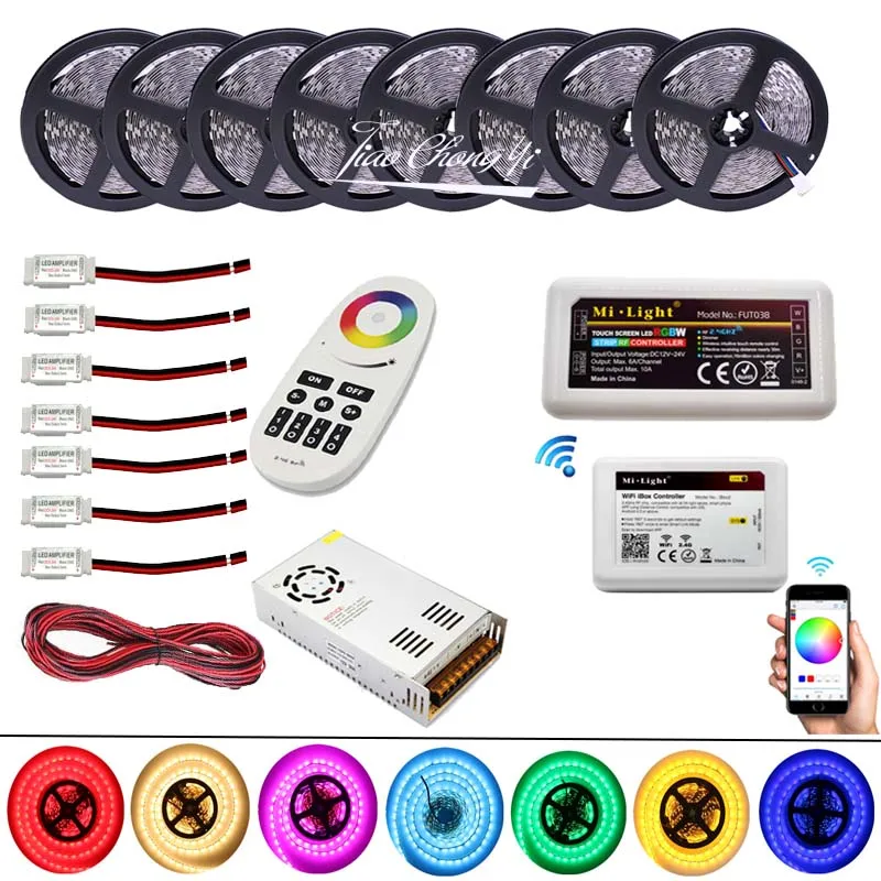 Светодиодная лента 5050 RGBW 60LED/M с Wi Fi контроллером + 2 4G 4 зонный Радиочастотный пульт дистанционного управления