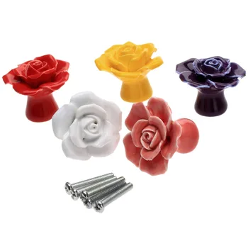 1Pc Flower Rose Ceramic Drawer Knobs Rural Cabinets Knobs and Handles Kitchen Cupboard Handles Kids Bedroom Handles Home Decor