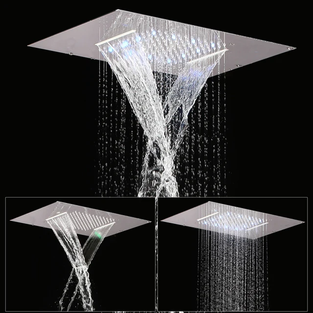 360 500mm Two Functions Retangular Rainfall Waterfall Recessed 360 500mm Two Functions Retangular Rainfall Waterfall Recessed Ceiling Shower Led