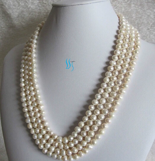 

N2048 90" 6-8mm White Cultured Freshwater Pearl Necklace Natural Color N Discount NEW