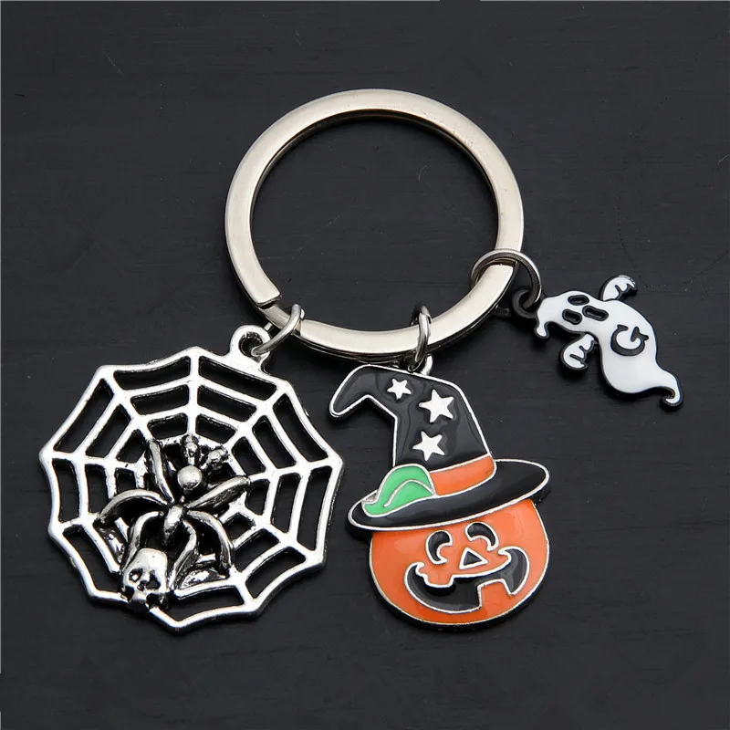 

1pa Halloween Gift For Witch Lover Spider Web Charms Enamel Pumpkin Key Chains Ghost Key Ring Handmade Jewelry E2148