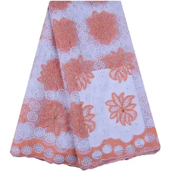 

High Quality White Orange Nigerian Wedding African Lace Fabric With Stones Embroidery Net African French Tulle Lace Fabric S1608