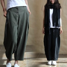 Летние льняные брюки свободного кроя, Свободные мешковатые льняные женские брюки 16312