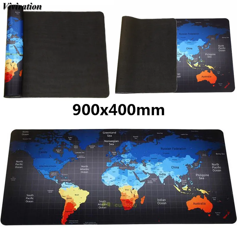 

2019 The Most Popular World Map Prints Rubber Gaming Mouse Pad Viviration Large 900x400mm Computer Player Keyboard Table Mat Pad