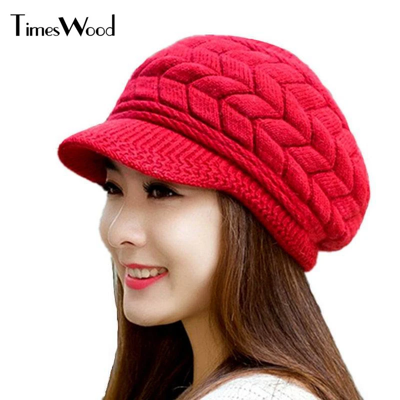 [timeswood] Autumn Spring Winter Women Newsboy Cap Warm Knit Hat Lady