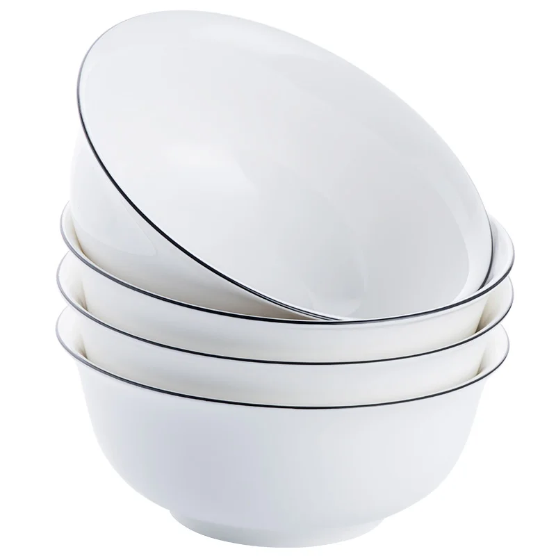 

black Rim Ceramic Rice Bowls Porcelain Noodle Cereal Soup Bowl Dinnerware Home Decoration Tableware
