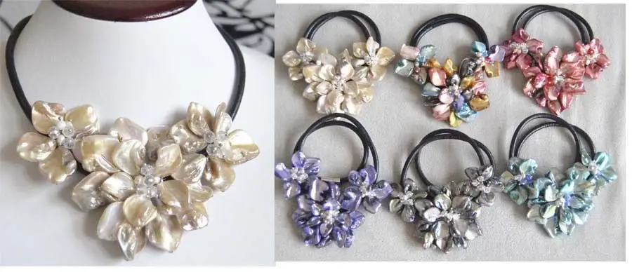 

huij 001596 Nice Baroque Three Shell Flower & beads necklace can choose