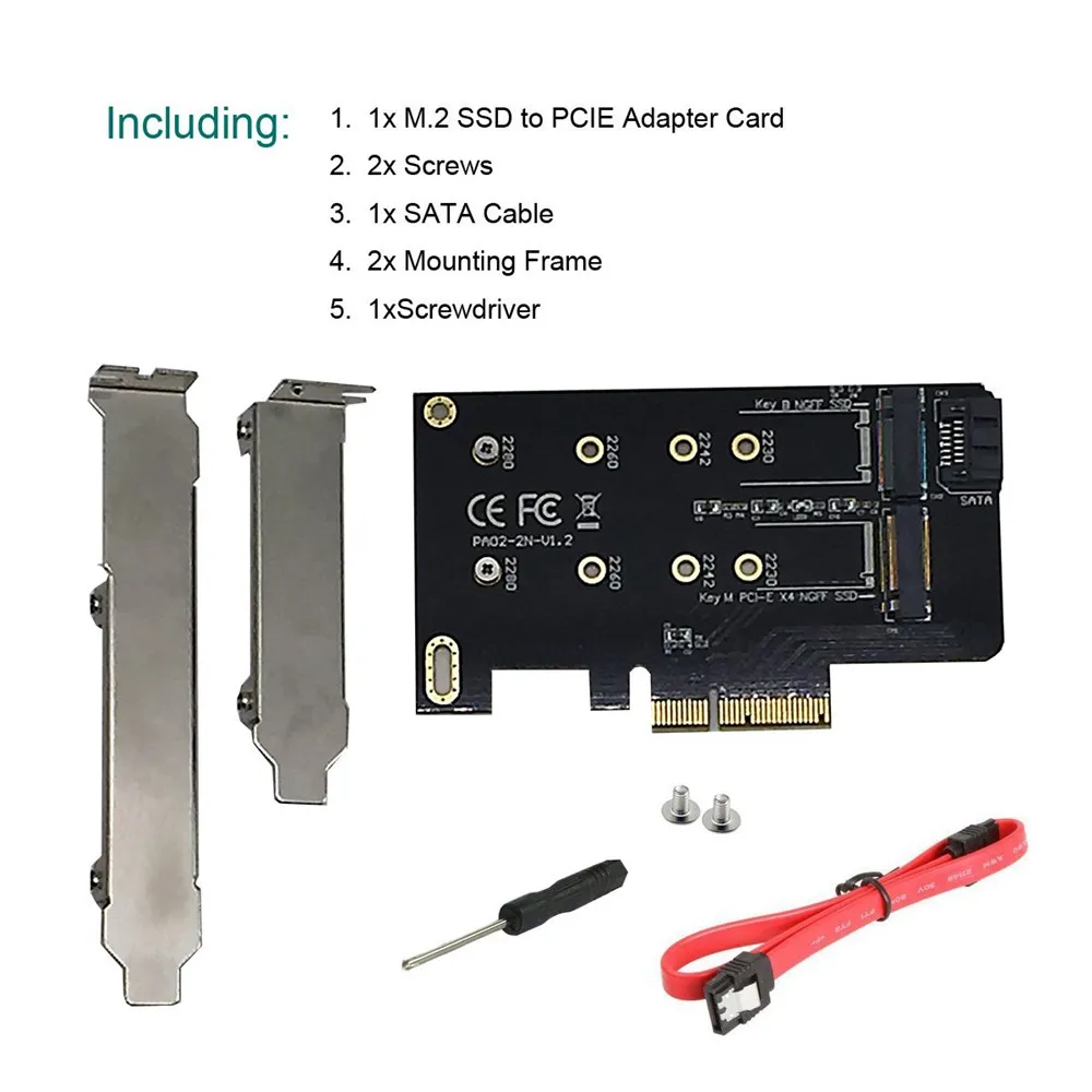 Двойной NGFF PCIe адаптер M.2 NVME SSD M-Key или M.2 SATA SSD B-Key PCI-e 3,0x4 хост-контроллер Плата расширения для настольного компьютера