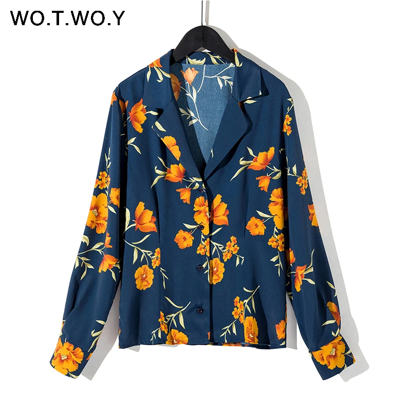 Женская блузка с цветочным узором WOTWOY черная свободная винтажная треугольным