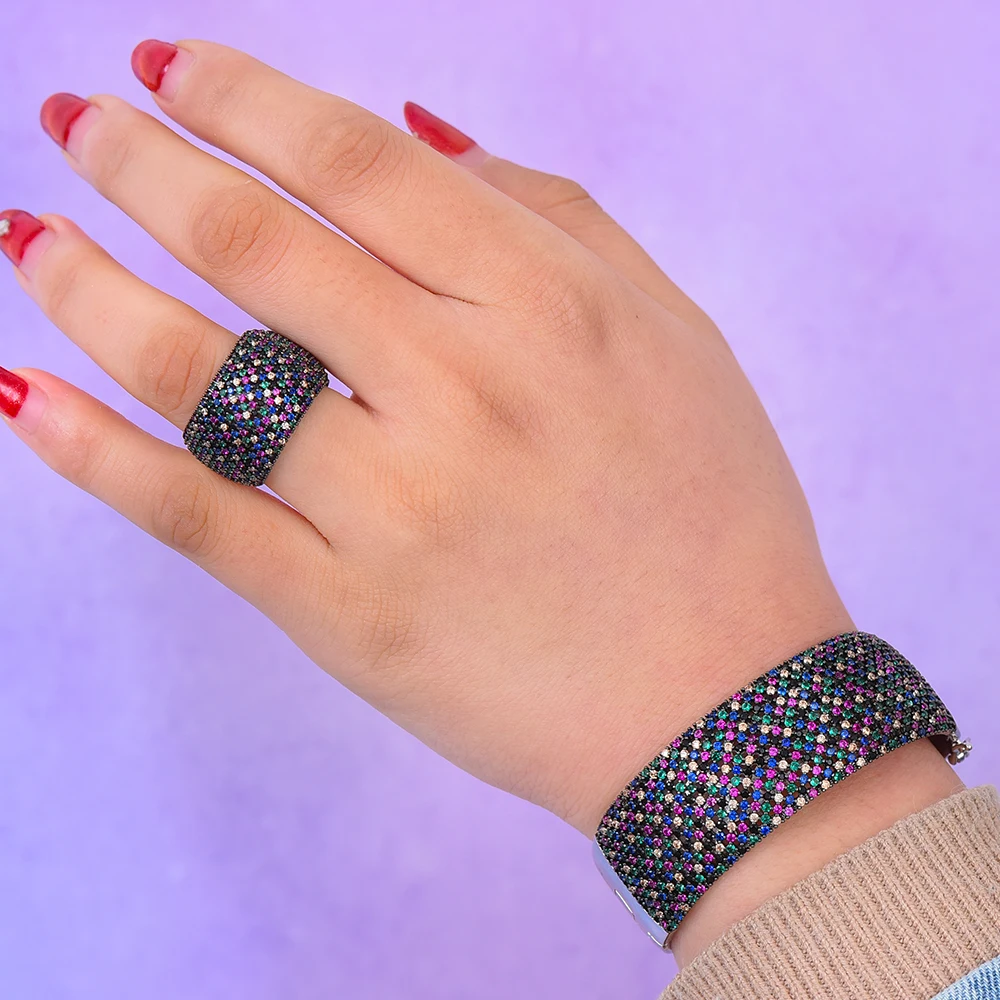 Bangle para o Casamento Godki Ampla Grande Luxo Empilhável Instrução Feminino Completa Zircão Cúbico Cristal cz Dubai Pulseiras 2020 7 para o casamento feminino completa zircão cúbico