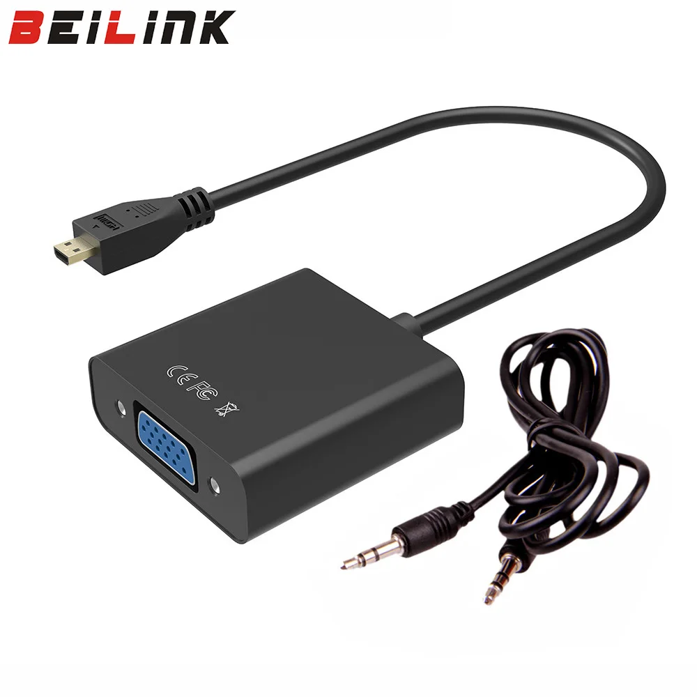 1080P Micro HDMI to VGA Adapter with 3.5mm Audio HDMI Converter hdmi-vga Cable For PC Phone TV Monitor Projector tablets MP4