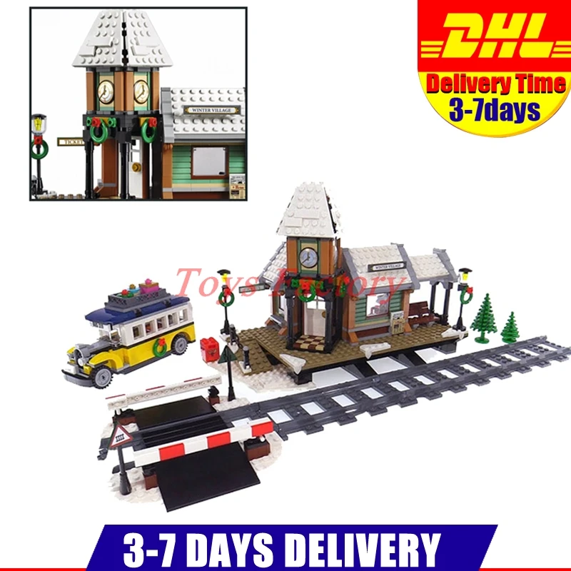 

2018 DHL LEPIN 36011 Genuine 1010Pcs Creative Series The Winter Village Station Set Building Blocks Bricks Educational Toys Gift