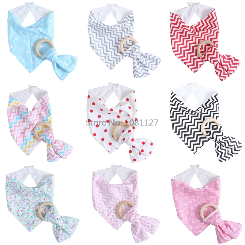 

New Arrival 9 Styles 1Set Kids Baby Unisex Feeding Saliva Towel Dribble Triangle Bandana Bibs Teether Ring Baby Toy Gift