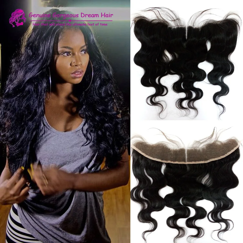 

Beautiful lace frontal closure 13x2" Indian remy body wave frontal with baby hair swiss lace frontal bleached knots