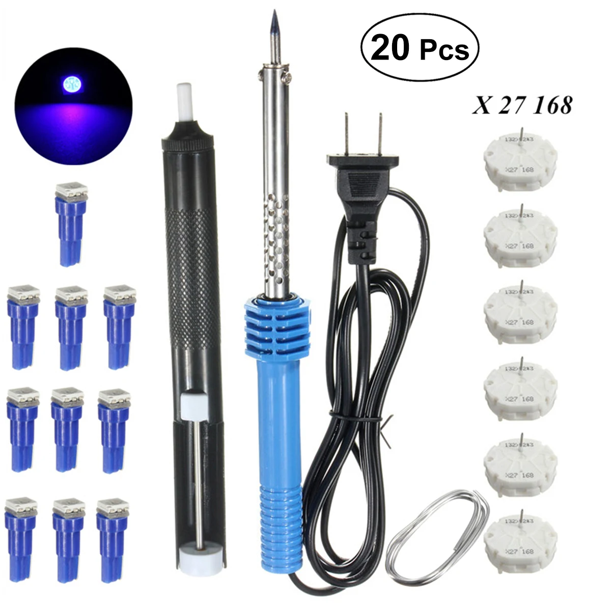 

6 PCS X27 168 Stepper Motors with 10 PCS T5 LEDs and Soldering Tool Set with US Plug for Car (Blue)