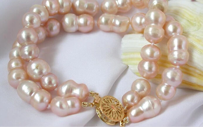 

FREE SHIPPING Z53 NATURAL 2strands 8" 10mm pink double pearl bangle bracelet Natural >>free shipping
