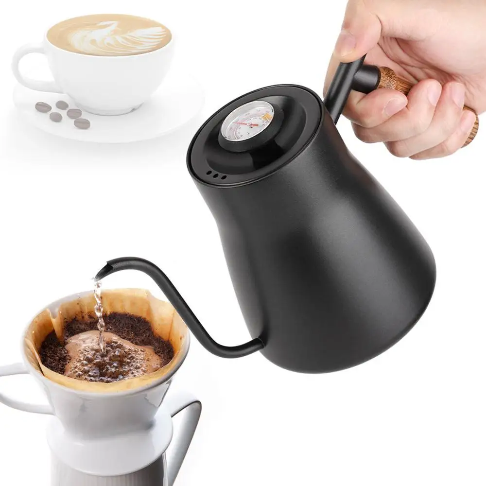  YRP 850ml Stainless Steel Coffee Drip Kettle Gooseneck Pour Over Coffee Tea Pot with Thermometer Wo - 33008289584