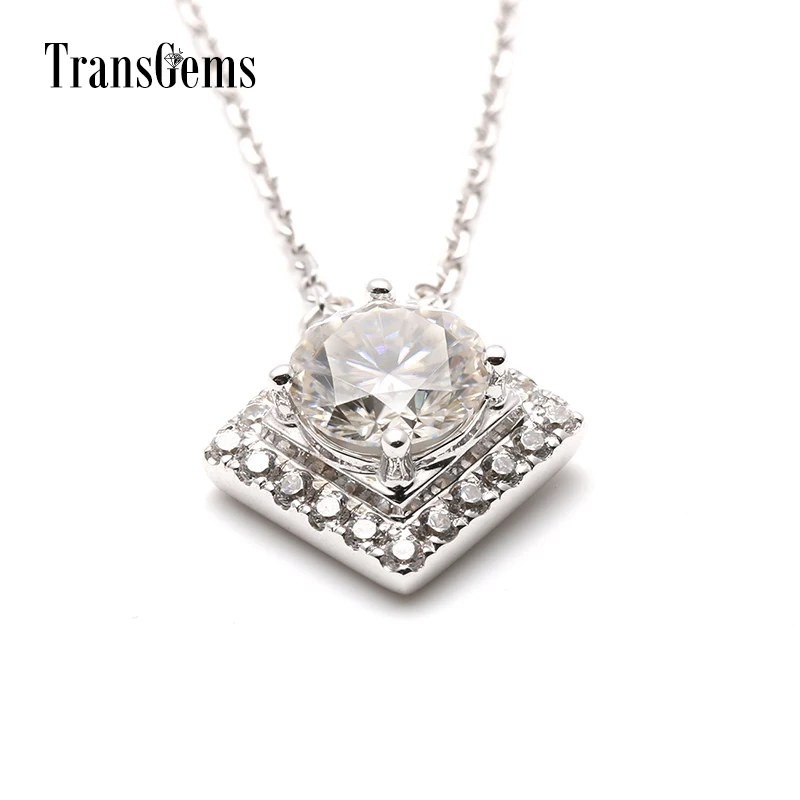 

Luxury 1 ct Carat EF/VVS Moissanite 18K White Gold Necklace Pedant With Simualted Diamonds Accents Wedding Engagement Women Gift