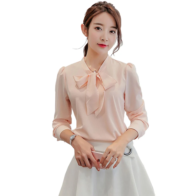 

Women shirt Temperament bow shirt Polyester summer 2019 camiseta mujer Solid color Peter pan Collar shirt New arrive fashion
