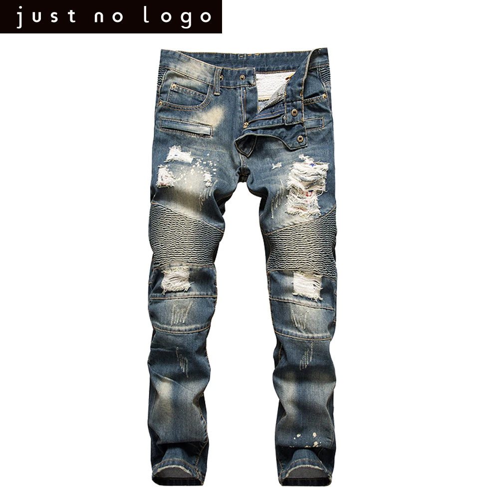 Fashion Mens Deep Blue Ripped Biker Denim Jeans Soft Skinny Slim Fit ...