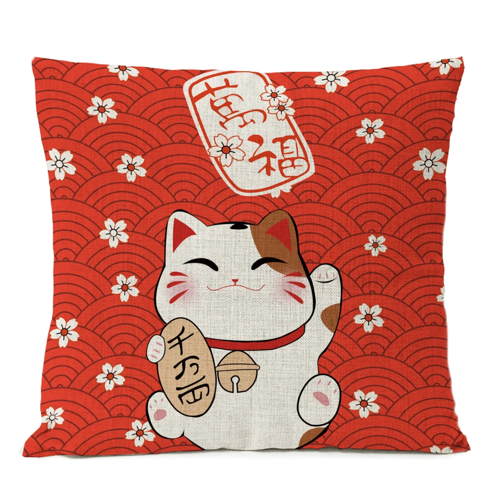 Japanese Fuji Cherry Cushion Cover Home Decorative Pillows Japan Ukiyo-e Wave Pillow Cover Linen Pillow Case Cojines Almofada