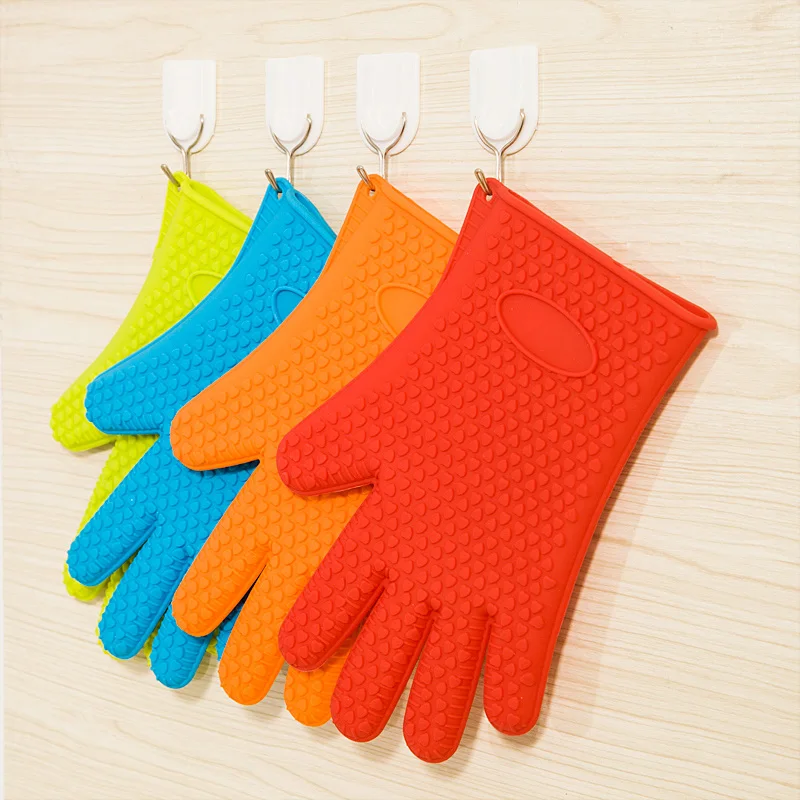 Two loaded silicone oven gloves thicker anti scalding heat insulated