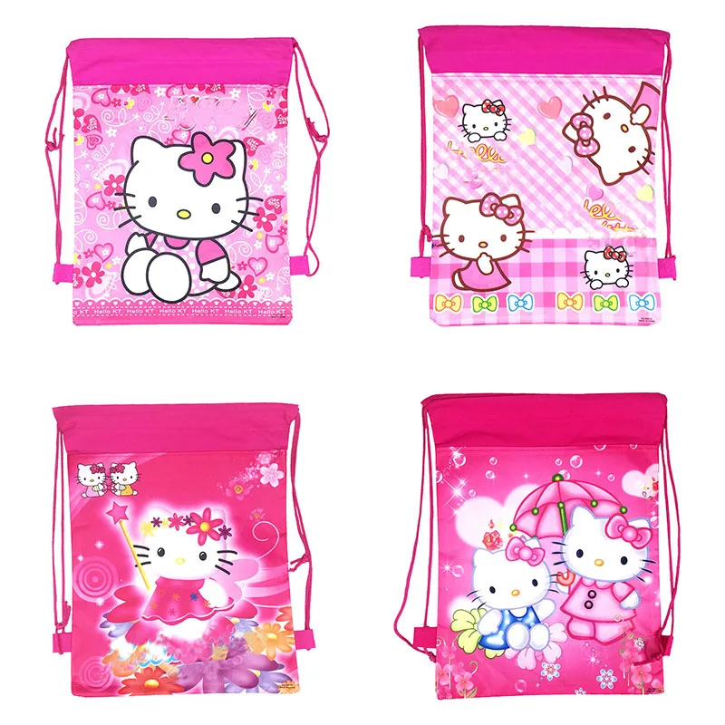 6pcs 36*27cm hello Kitty Gift Bag Non Woven Fabric Drawstring Backpack