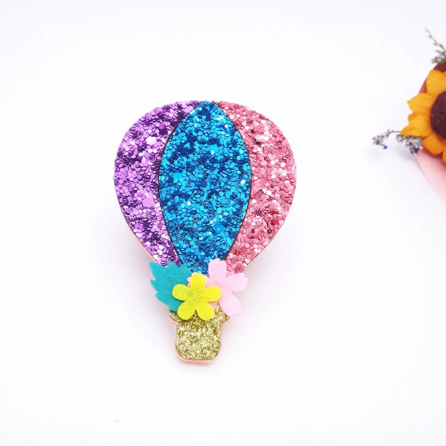 10PCS Glitter Leather/Non-Woven Fabric Fire Balloon For Girls Hair Clips Bows Applique Patches DIY Craft Party Decoration Y0314