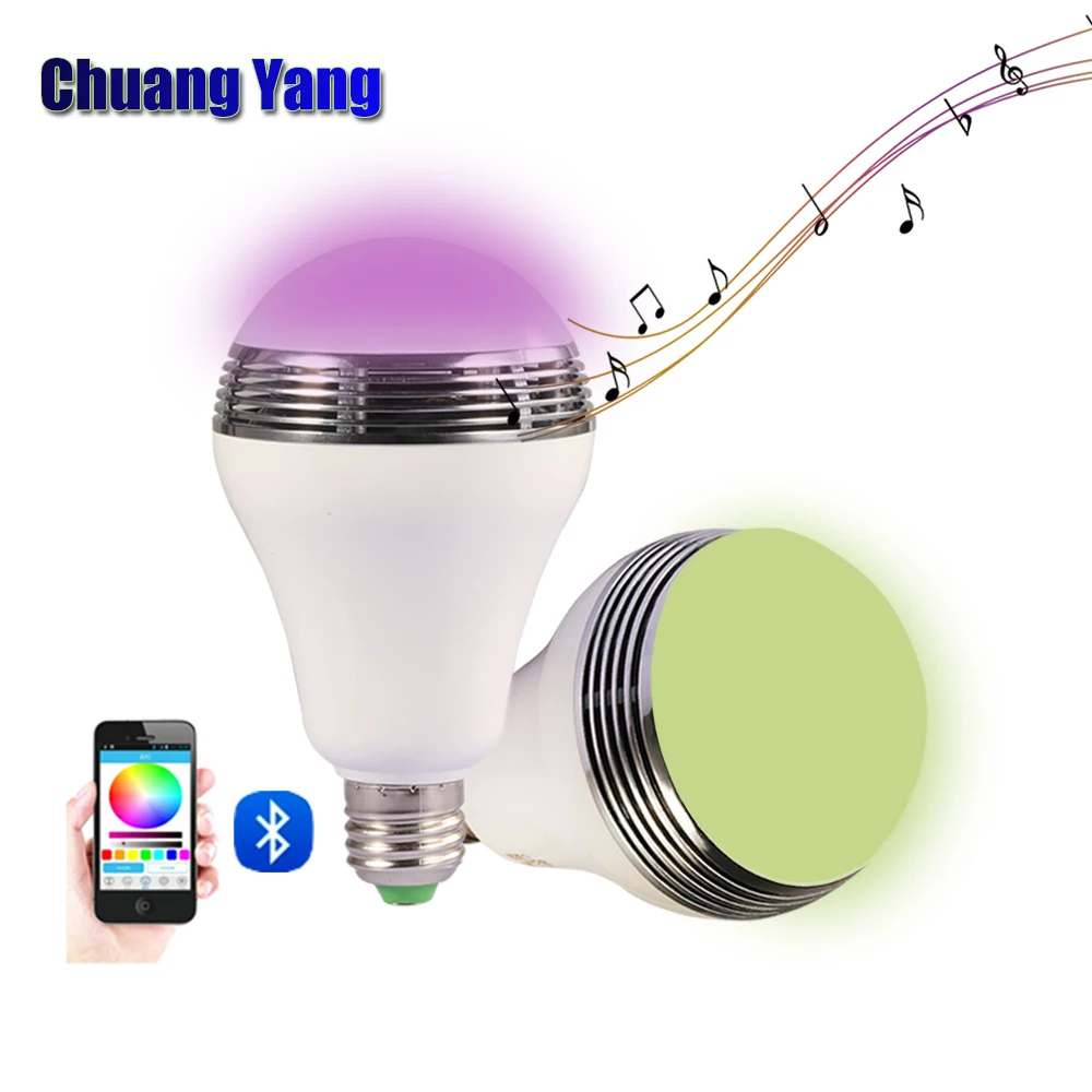 

E27 220V 110V 12W Wireless Smart RGB Bluetooth 4.0 Audio Speaker Mobile Smart LED bulb Light APP controled Music Audio Lamps