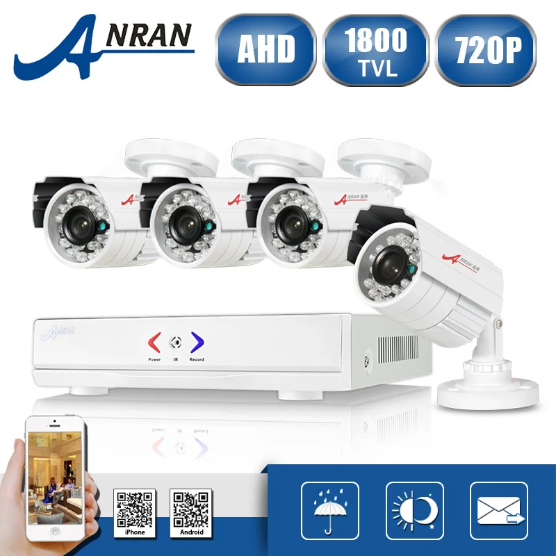  ANRAN 4CH CCTV System 720P HDMI AHD DVR 4PCS 1.0 MP IR Night Vision Outdoor Security Camera HD Video Surveillance System 