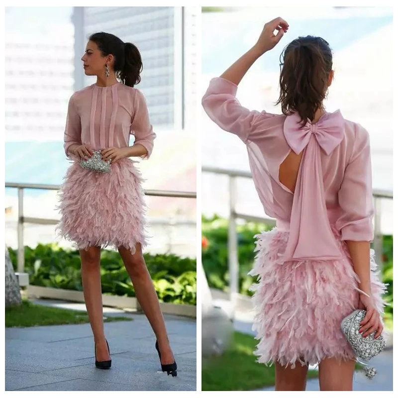 

Jewel Sheath Feather Shirt Cocktail Dresses 2021 Formal Vestidos De Prom Party Gowns Custom Special Occasion Dress For Women