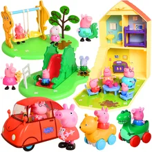 Оригинальной коробке! Подлинный Peppa pig счастливый семейный автомобиль игровой домик Экшн фигурки горка качели изменение цвета медведь спортивный автомобиль детская игрушка