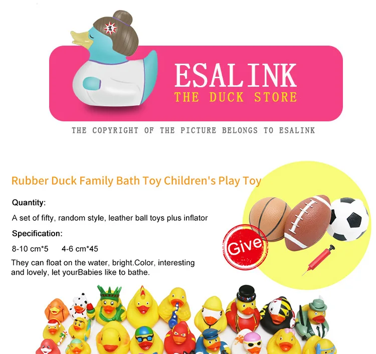 20pcs/50pcs Multi styles Rubber Ducks Bath Toy Baby Shower Water toys Pure Natural Cute Rubber Ducky for Baby Kinder Toys