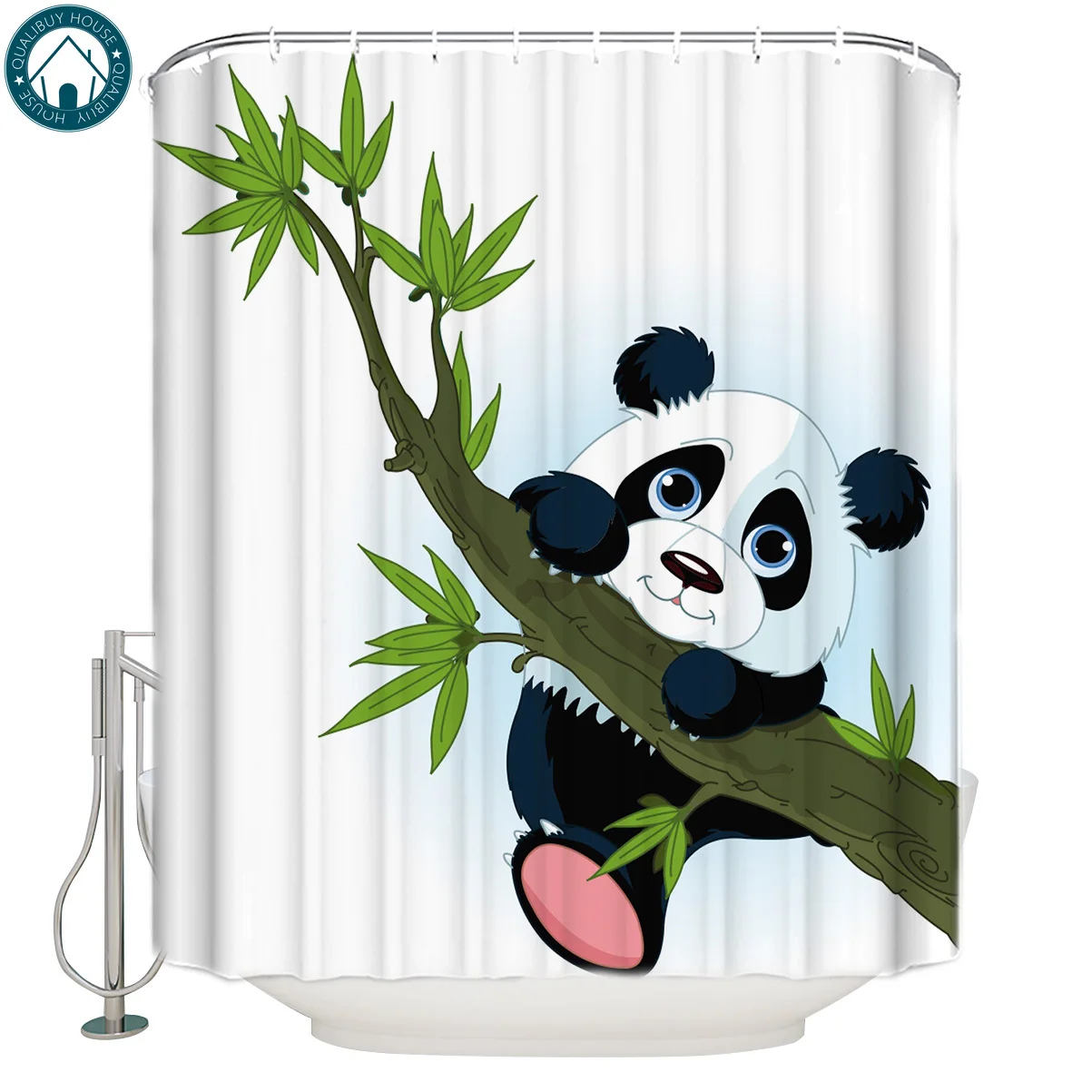 Qualibuy дом магазин животных милая панда китайский бамбуковый мультфильм ванная комната Душ Шторы s 84 дюймов ткань для занавесок для душа душ