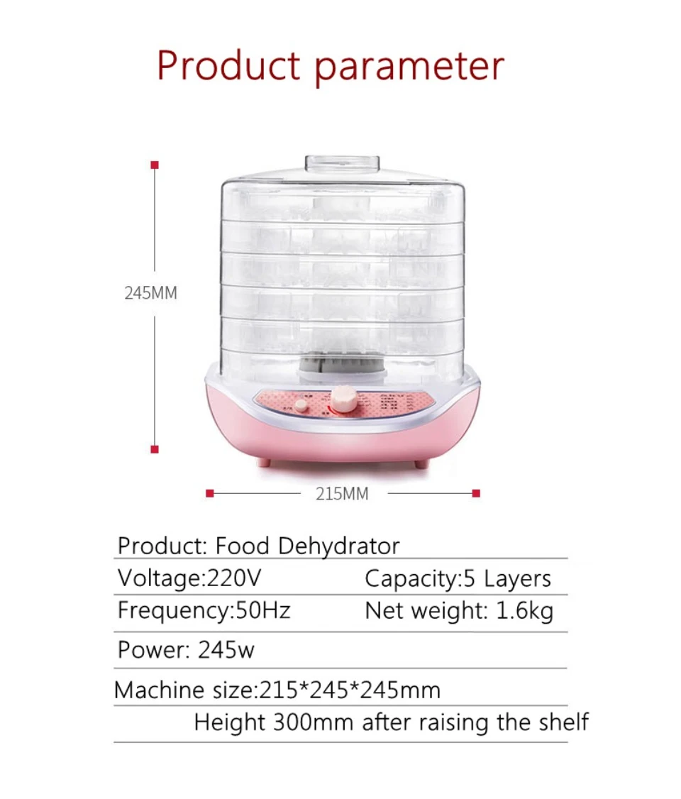 LSTACHi Дегидратор фрукты овощи травы мясо сушильные машины ПЭТ закуски Еда барабан с 5 лотков 220 В ЕС и США