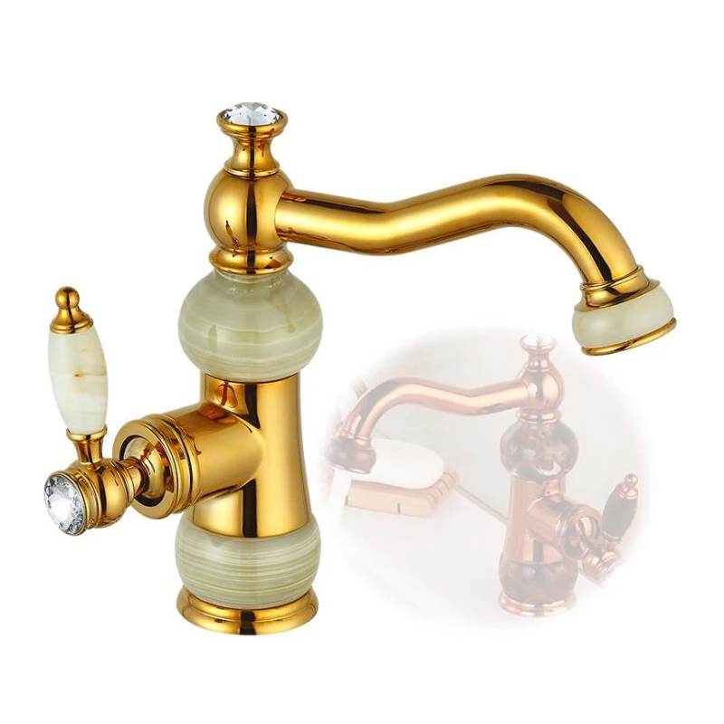 

7 Colors Brass and Jade Material Deck Mounted Cold & Hot Water of Jade Tap
