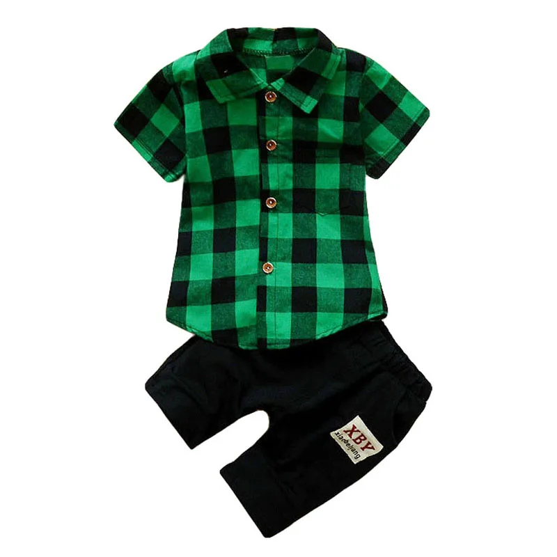 LZH/детские спортивные костюмы для мальчиков, спортивный костюм г. летняя детская одежда для мальчиков рубашка в клетку+ шорты комплекты одежды для маленьких мальчиков