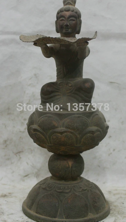 

shitou 00575 16" Old Chinese Dynasty Palace Bronze Seat Kwan-yin Guan Yin Goddess Leaf Statue discount 30% (C0324)
