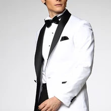 Новинка, стильная модная белая куртка с черным атласным отворотом, смокинги друзей жениха, свадебные костюмы/деловые костюмы/торжественные костюмы