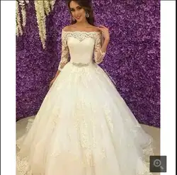 Платье-де-noiva Де Renda 2016 бальное платье с плечо свадебное платье кружева аппликации свадебные платья бисероплетение пояса свадебный платья